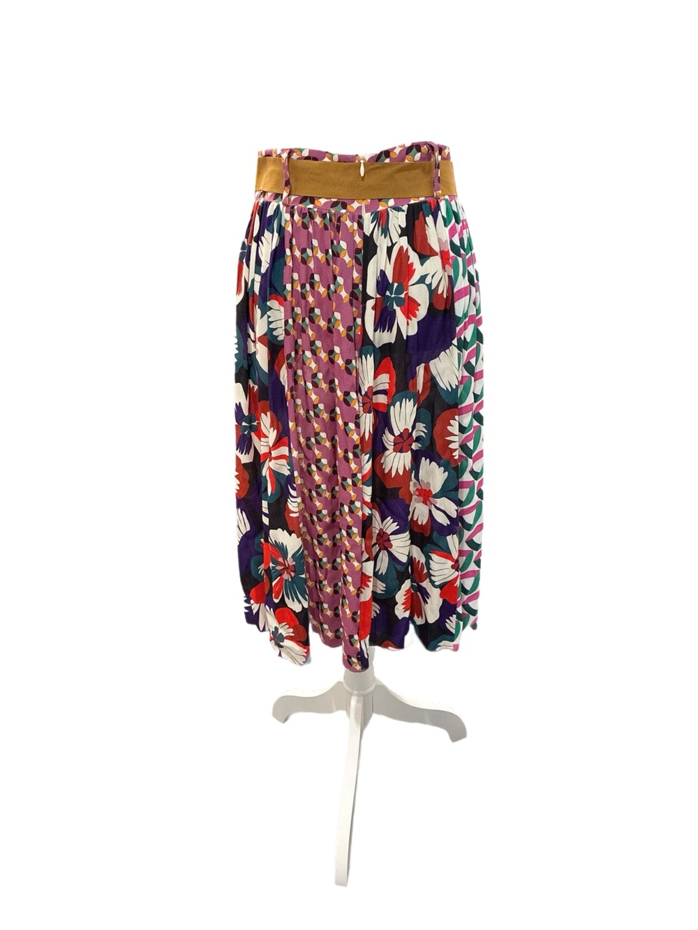 Dixie Vintage Multi Color Floral Printed Panel Midi Skirt with Ribbon Tie Size M - Picture 4 of 6